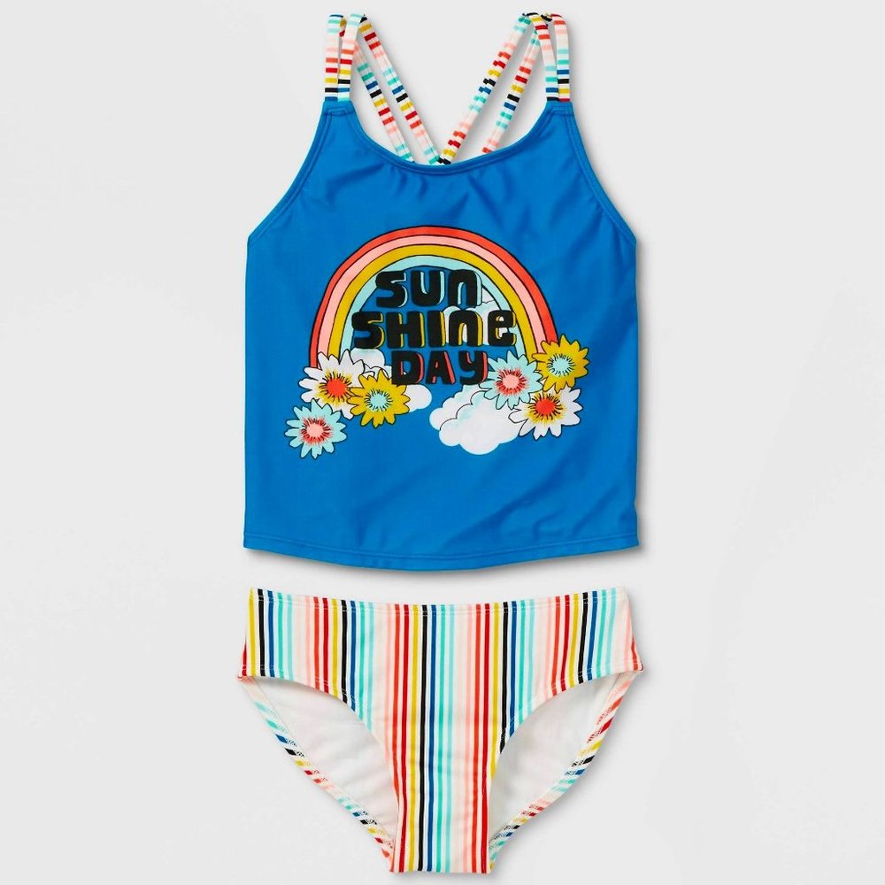Cat & Jack Girls' Strappy Sunshine Day Tankini Bikini Swimsuit XS (4/5) NWT